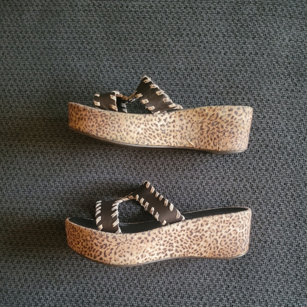 SIZE 8 Sotto Sopra Italian Wedge Sandals! Leather & Leopard! - Picture 2 of 7